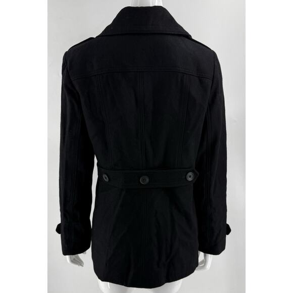 Lucky Brand Womens Pea Coat Size Medium Black Asymmetrical Zip Wool Blend - Picture 4 of 7